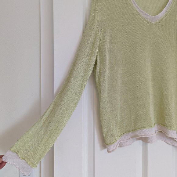 Avalin 100% Linen Lagenlook V-Neck Pullover Top Light Green Size L - Picture 4 of 8